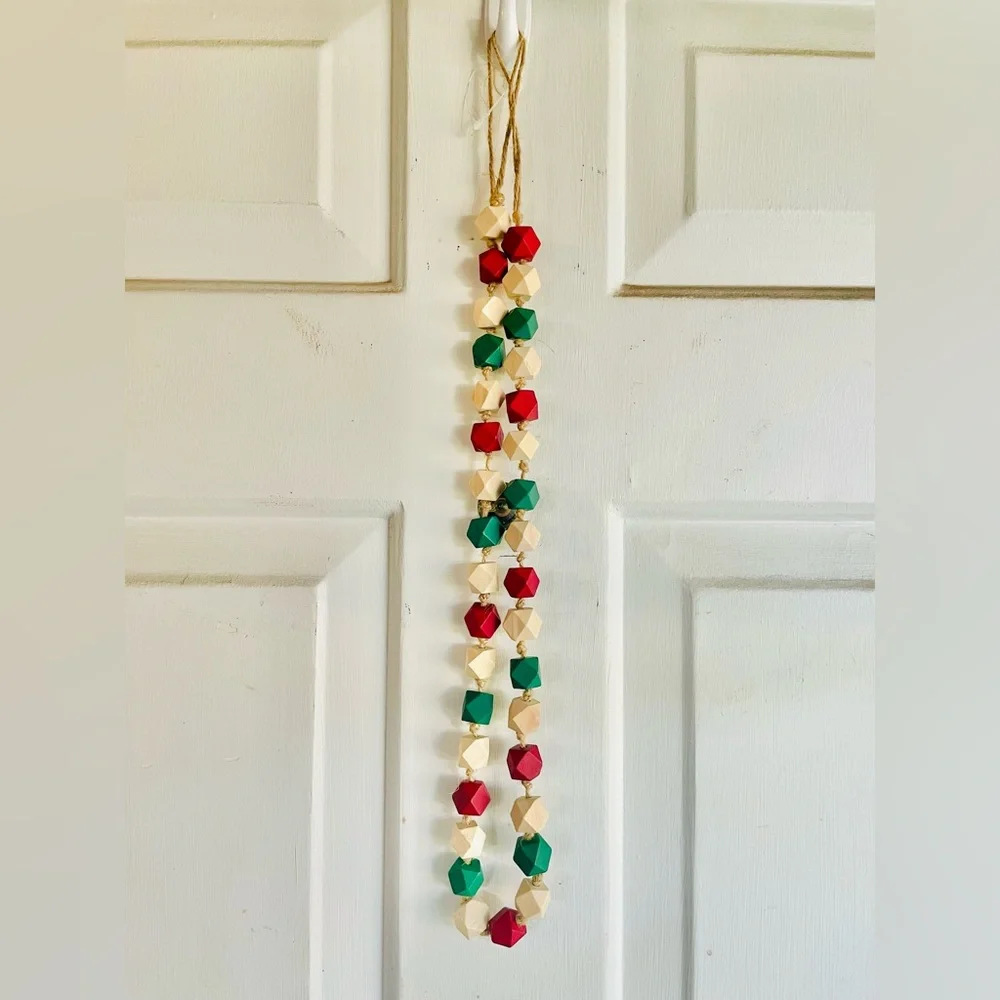 *Holiday Geometric Wood Beaded Garland 40”